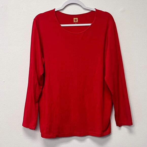 Ann Klein Women's Red Long Sleeve T-shirt Plus size 1X Solid Color Pullover - Picture 1 of 7